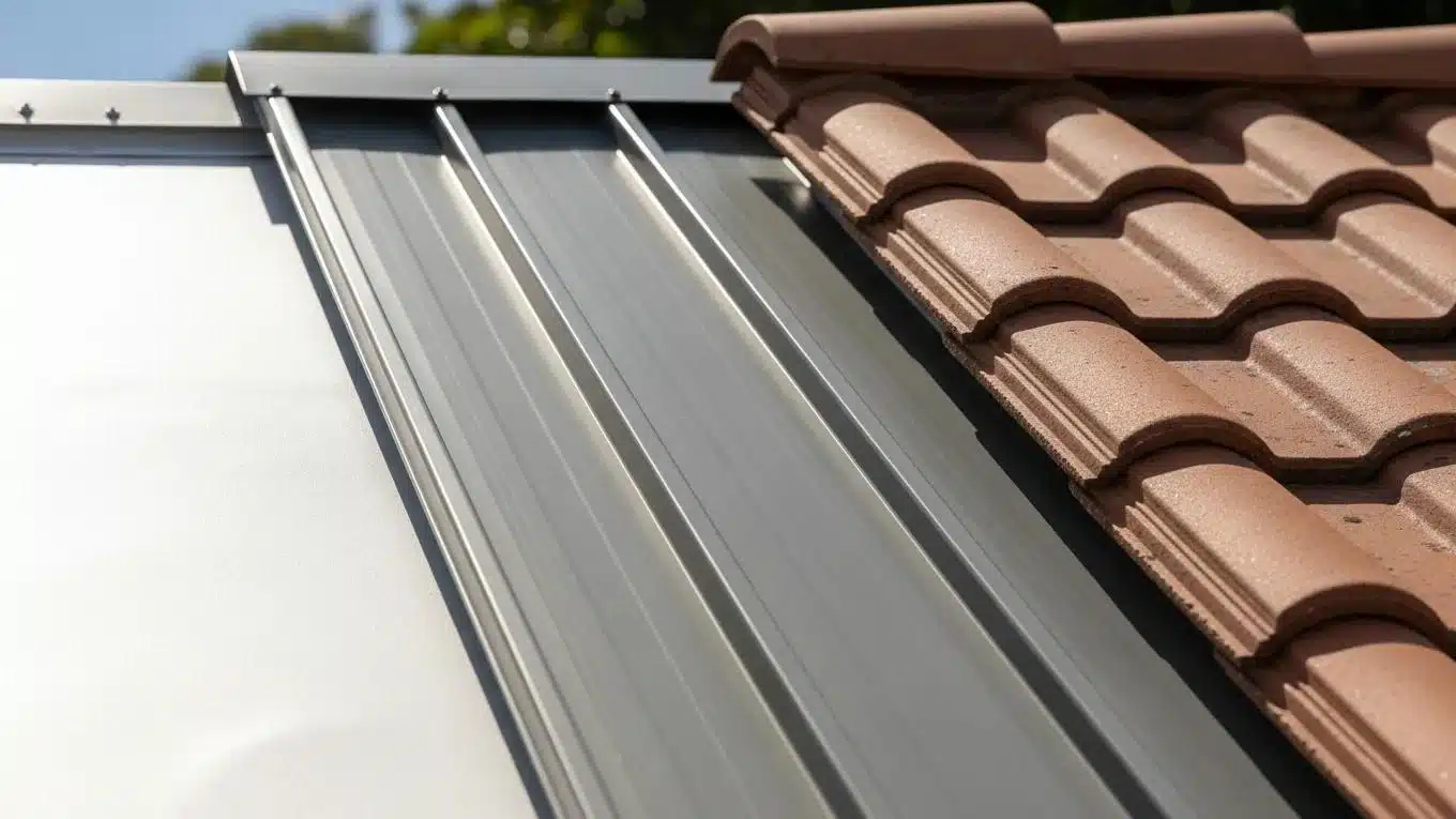 Close-up of energy-efficient roofing materials showcasing textures and colors