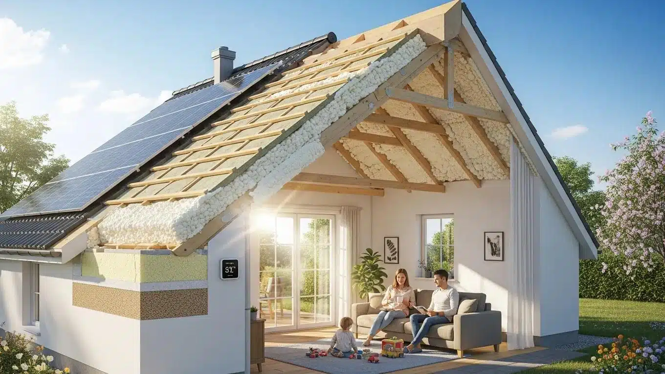Cozy home with energy-efficient roof insulation materials showcasing comfort and savings