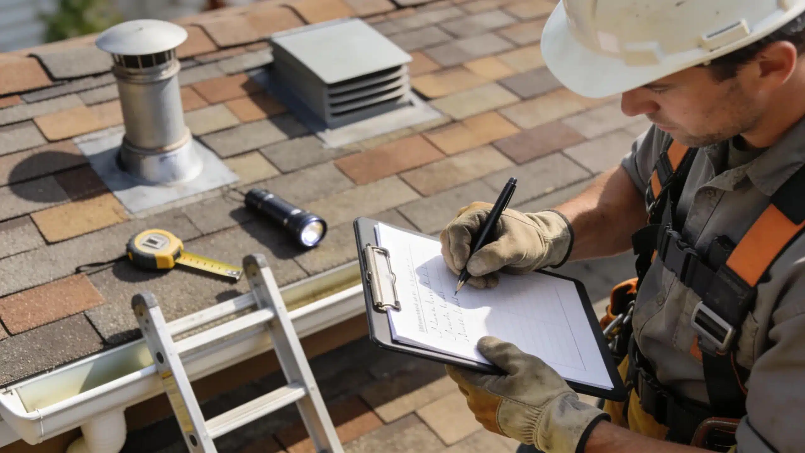 Roofer performing a detailed roof inspection to facilitate quick repair decisions