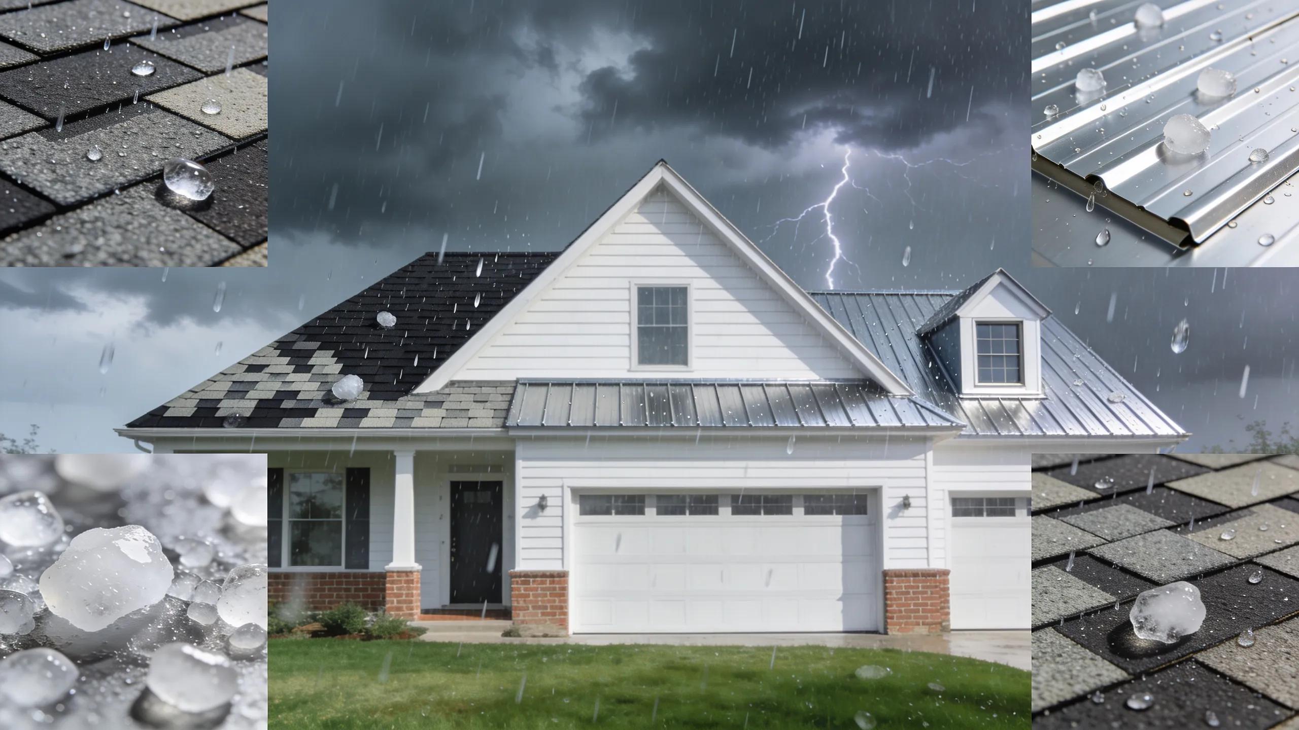 A house with hail-resistant roofing materials against a stormy sky, showcasing the best options for hail damage repair.