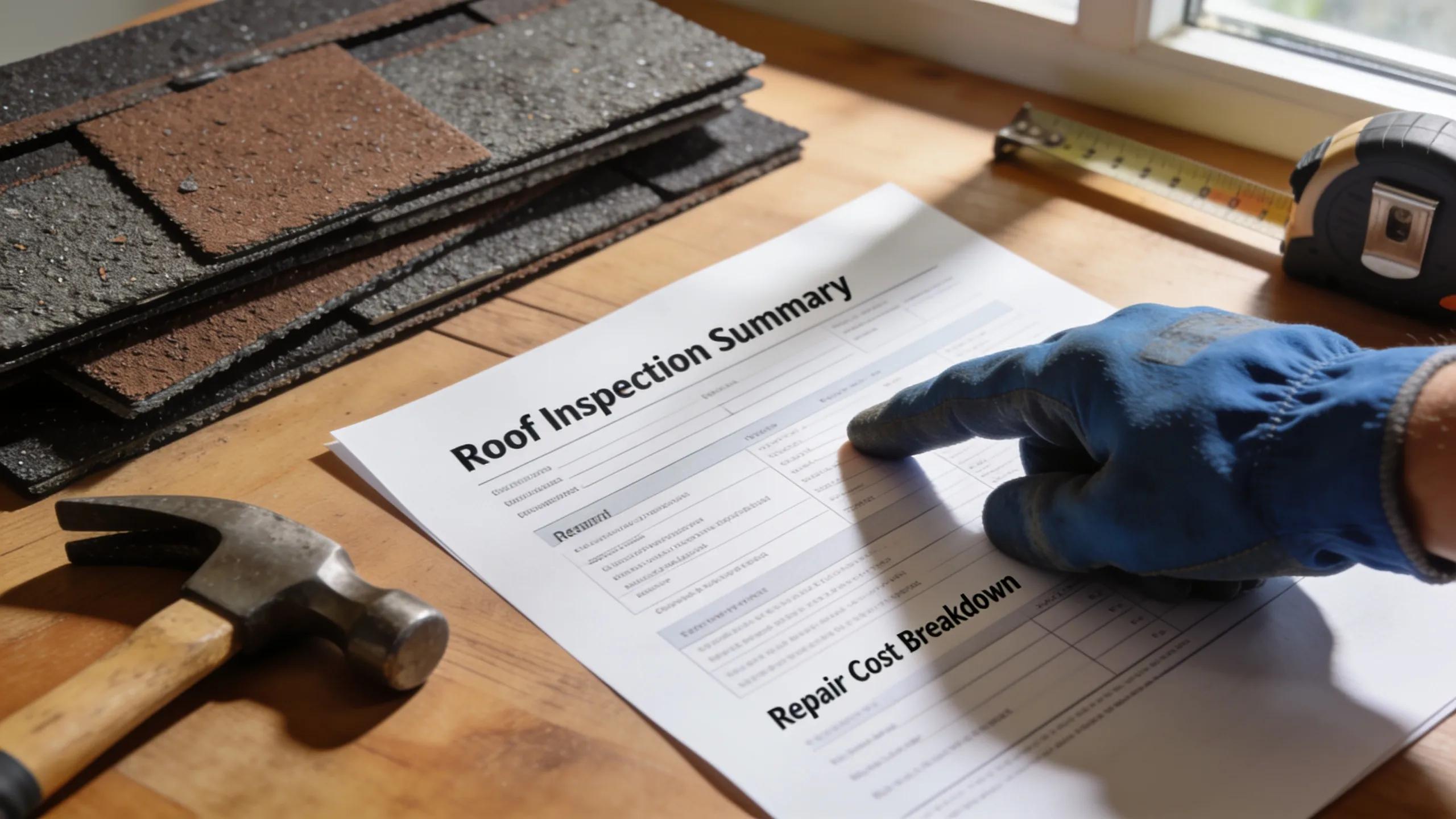 Close-up of roofing estimate document showcasing transparency in pricing