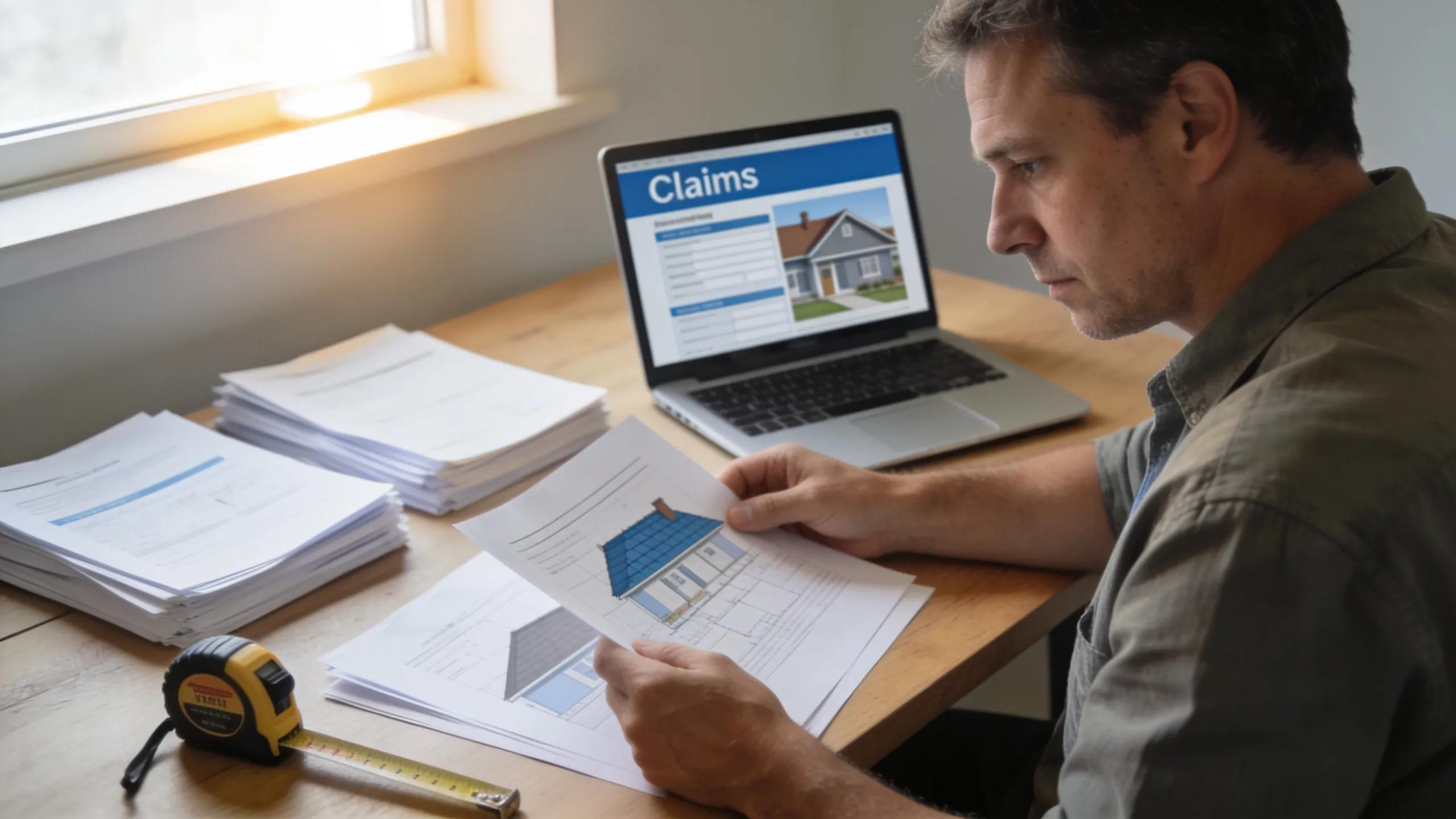 Homeowner reviewing documents for insurance claims related to roof storm damage
