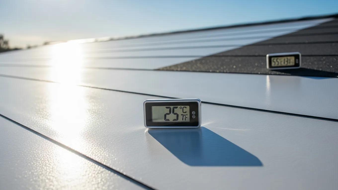 Close-up of cool roofing material reflecting sunlight