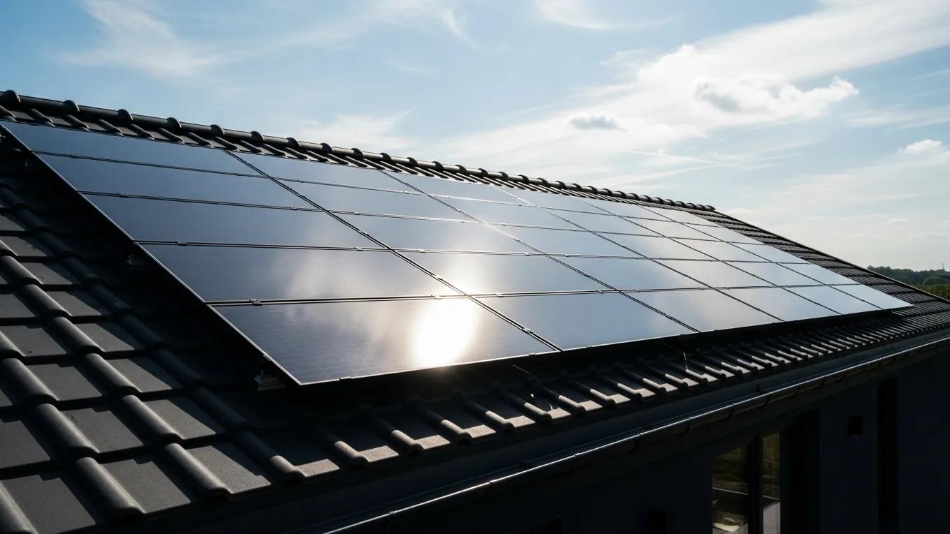 Solar panels integrated with a stylish roof under a sunny sky